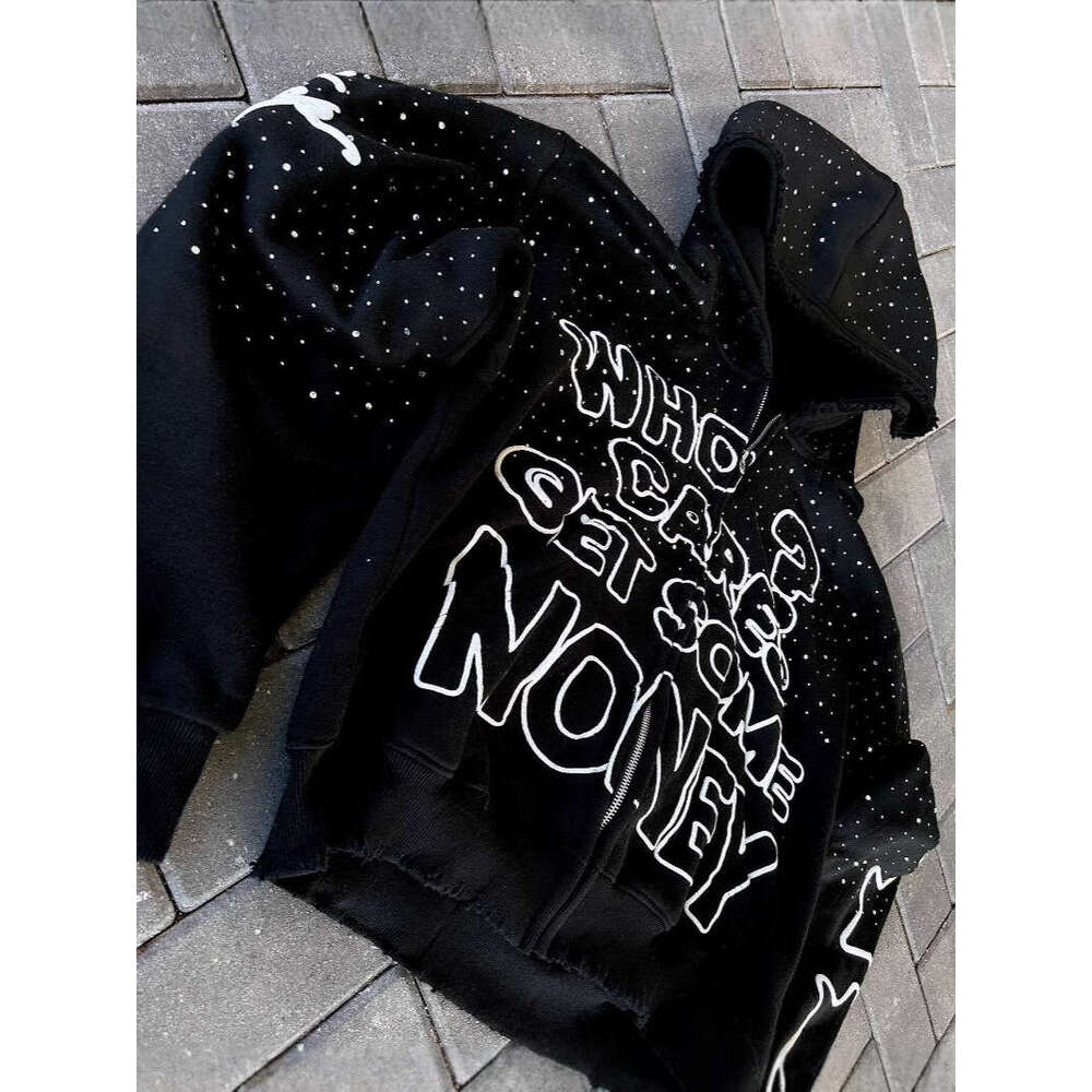European and American Harajuku High Street Dark Style Letter Print Hoodie Personality High-end Loose Hip-hop Cardigan Top