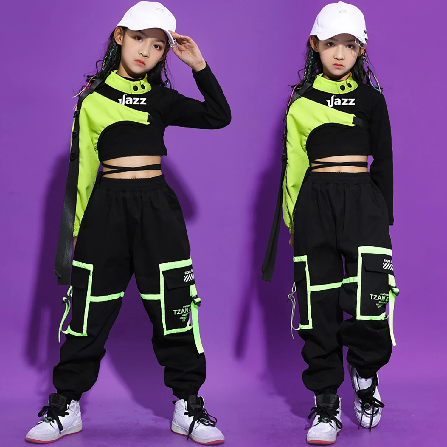 LOLANTA Girls Hip Hop Dance Clothes 3PCS Crop Top Cargo Pants Sets Active Outfits 4-16Years 251231