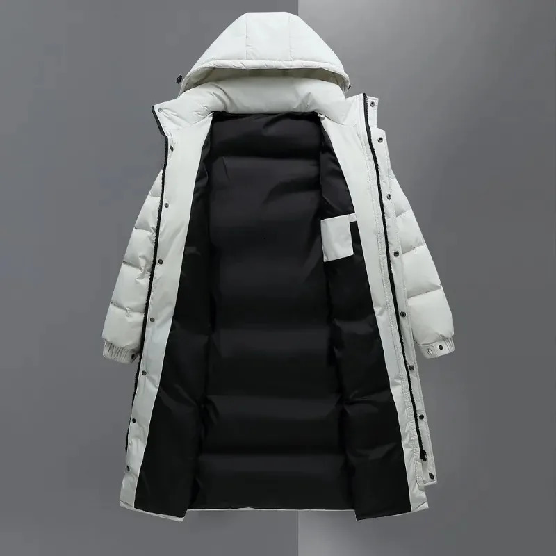 Winter Men Black Long Duck Down Coats Hooded Casual Jackets Quality Male Outdoor Windproof Warm Clothing 251225