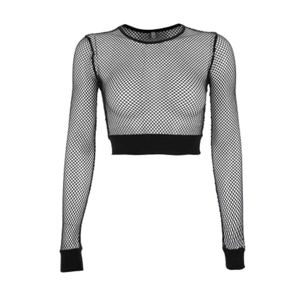 Sexy Black Hollow Out Mesh T-Shirt Female Skinny Crop Top 2025 New Fashion Summer Basic Tops For Women Fishnet Shirt