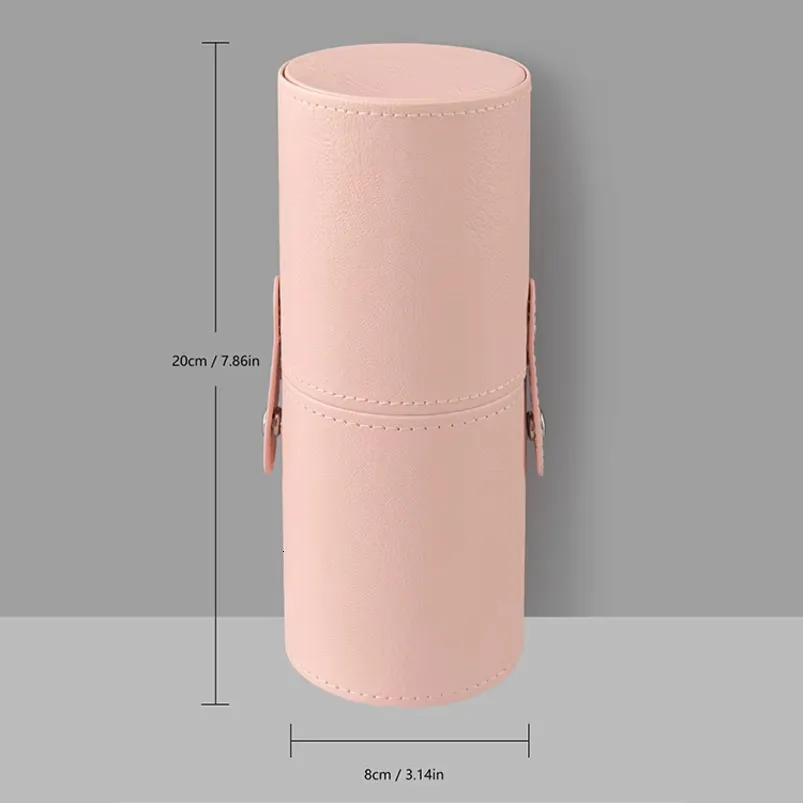 Travel Makeup Brush Storage Bucket Faux Leather Cylindrical Cosmetic Organizer Portable Buckle-Closed Makeup Tool Holder
