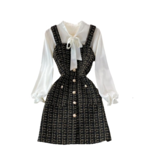 Urban Women's Dress - European And American Style Bow-neckline Dress For Social Elites Set With Small Bows For Decorationelegant Double-layer Des