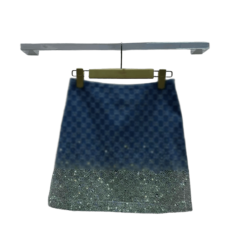 26ss new designer spring and summer high-end retro casual fashion trend letter print slim fit denim jacquard rhinestone women's short skirt s-L