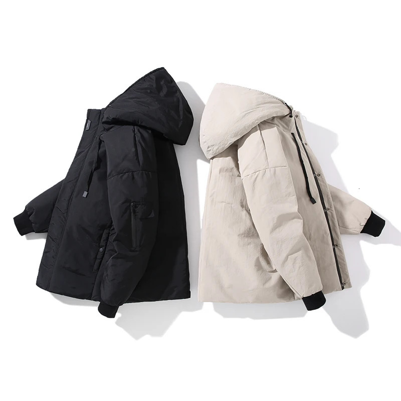 Mens Warm Short Down Jackets 2025 Korean Style Hooded Loose Casual Couple Coats Autumn Winter Thickened Coat 251216