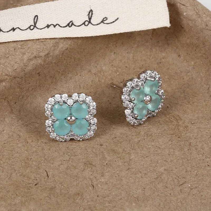 Real 925 Sterling Silver Full Zircon Clover Stud Earrings for Women Cute Plant Fine Jewelry Minimalist Light Luxury Accessories