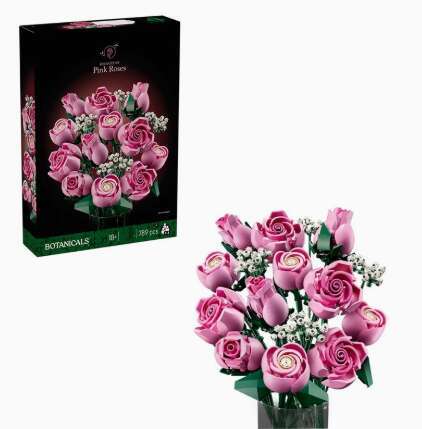 Eternal bouquet of star-shaped roses and orchids. Wooden building blocks toy. Valentine's Day gift for a girl. Holiday present.H260104