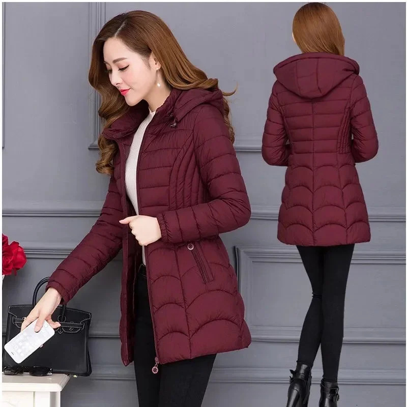 Winter Coat Women 2025 Fashion Middle Age Mother Slim Down Cotton Hooded Jacket Plus Size Casual Solid Warm Thick Outwear Parka 251225