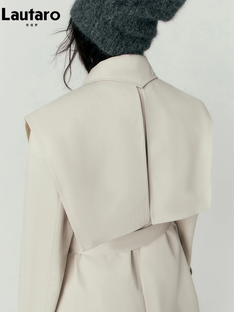 Lautaro Autumn Cool Long Trench Coat for Women Removable Sailor Collar and Pockets Belt Runway Fashion Clothes 251231