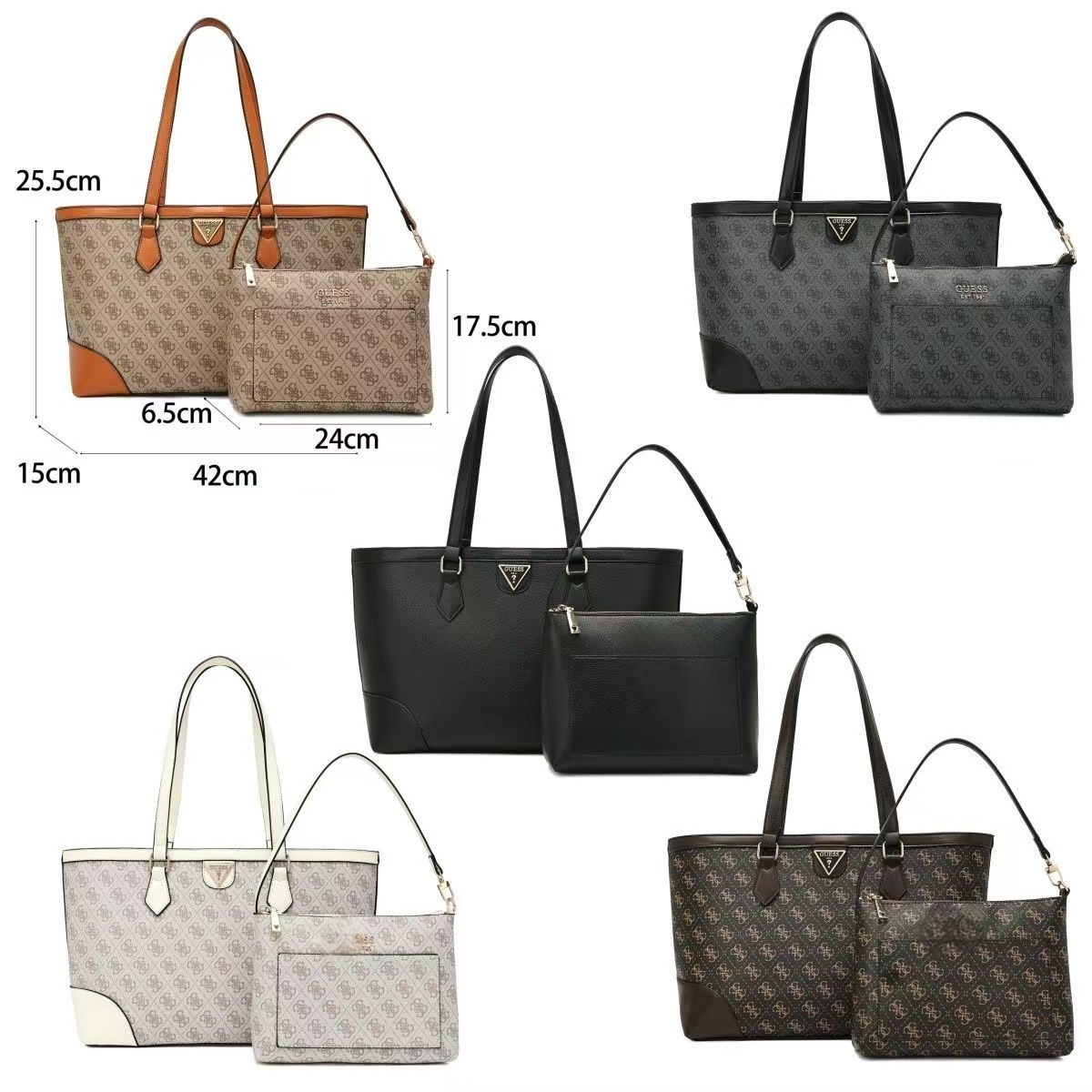 Brand GUESS Handbags GUESS tote woman guessbag Designer Nylon Backpack for Women Fashion Daypack Rucksack with Clutch Bag in Black Color