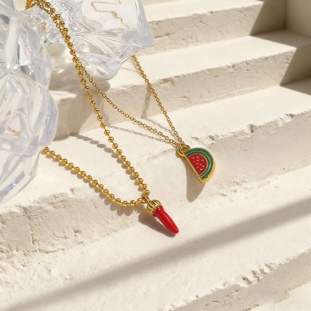 Cross-Border Jewelry Apple Cherry Pendant Necklace Stainless Steel Accessories for Women Light Luxury Niche High-End Feel Wholesale