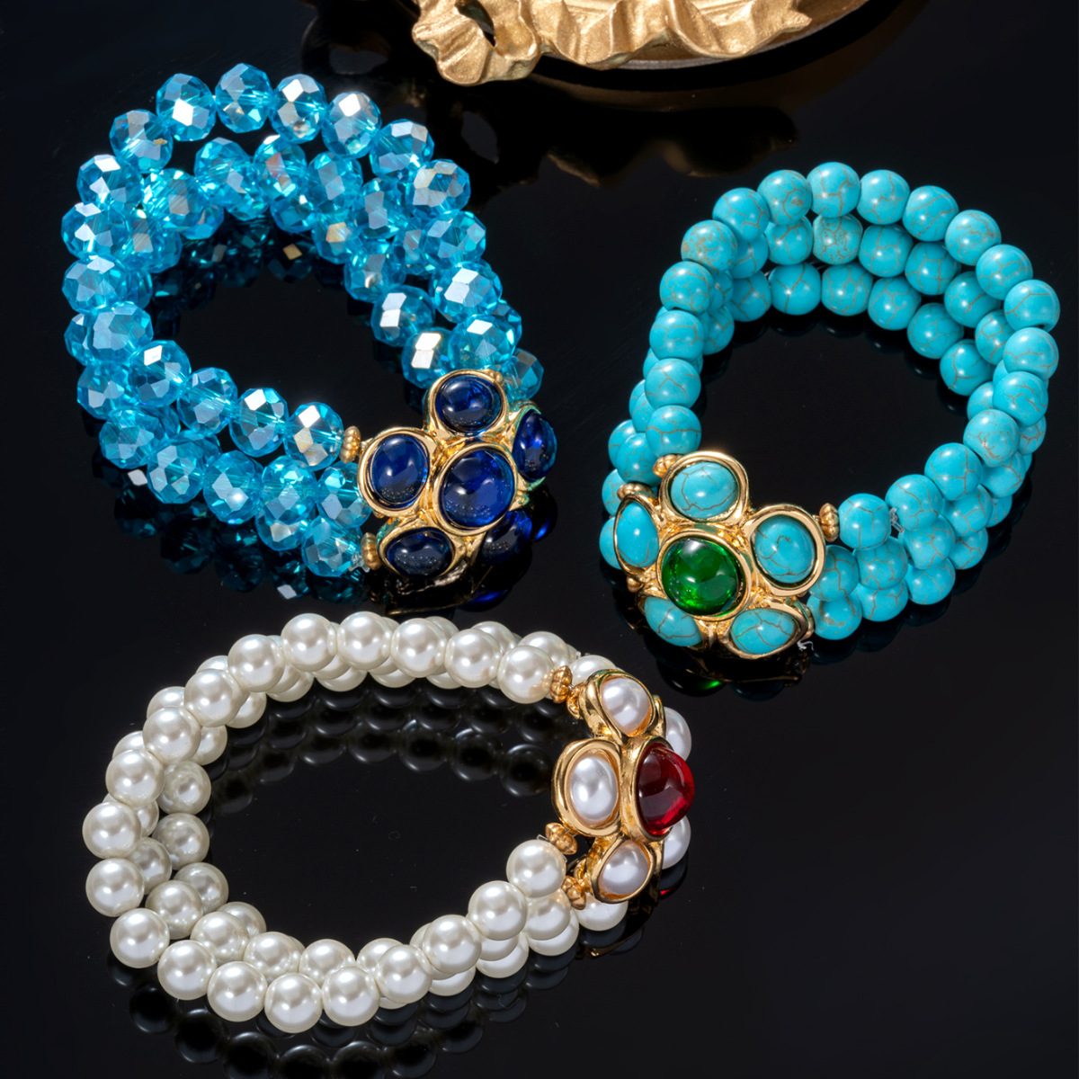 Charming Fashion Women Bracelet Cuff Yellow Gold Plated Bling Bohemian Pearl Glass Beads Bracelets Jewelry Gift for Girls Women