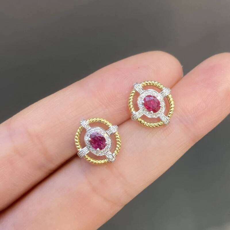 925 Silver Ring Oval Natural Red Zircon Gold Earrings for 2024 New Women's Engagement Party Jewelry
