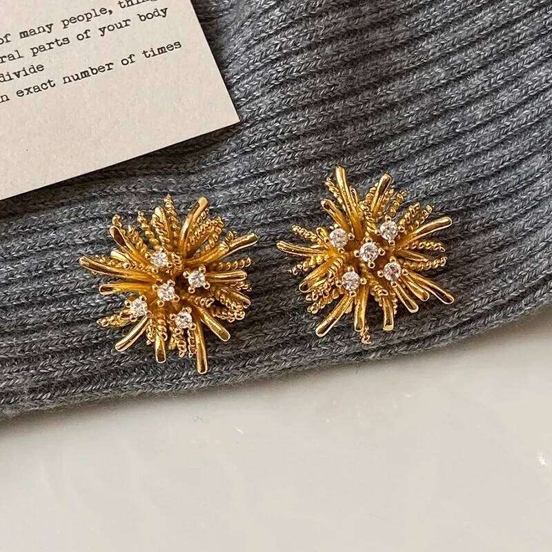 Real 925 Sterling Silver 18K Gold Zircon Flower Stud Earring for Women Light Luxury Fine Jewelry Minimalist Trendy Accessory