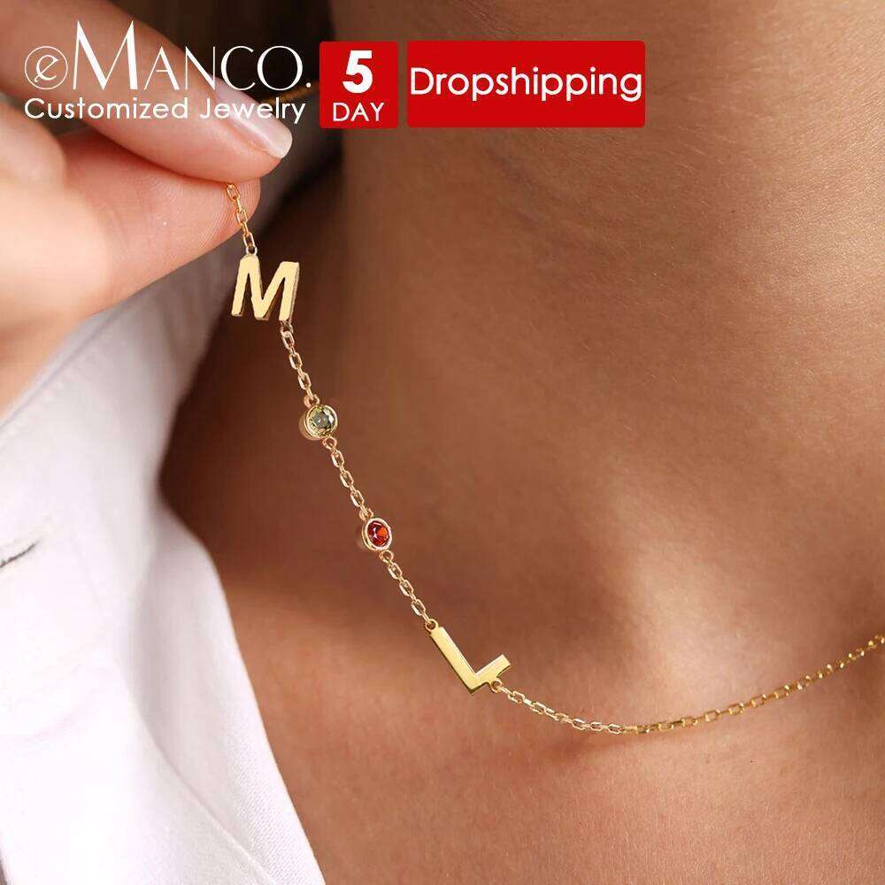 eManco Side Name Birthstone DIY Custom Necklace Birthday Gift Stainless Steel Jewelry