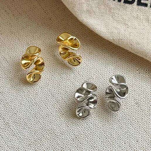 Real 925 Sterling Silver Twisted Flower Stud Earring for Women Trendy Personality Fine Jewelry Minimalist Plant Accessories