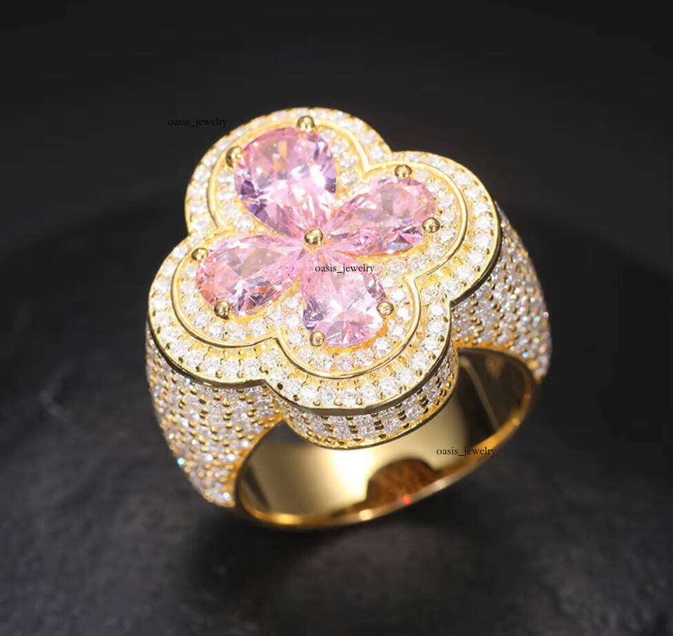 VVS Moissanite New European and American S925 Silver Carbonite Cluster Ring Heart Shape Certified Gold Plated Fashion Hip-Hop Style In Stock