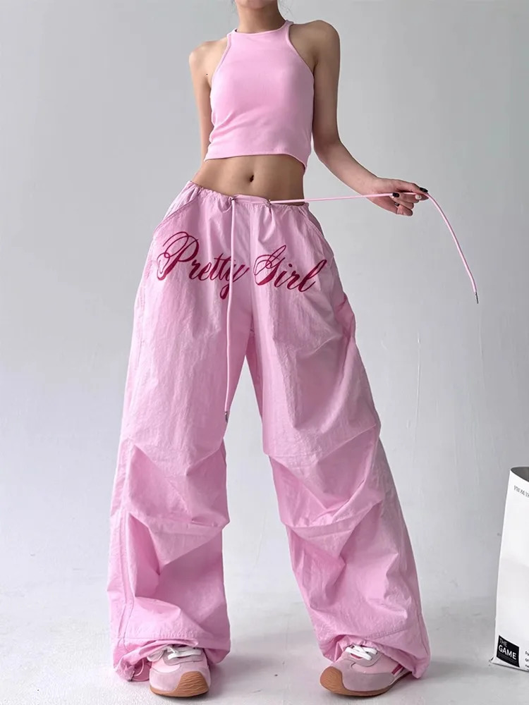 Pantalones Casuales Pink Embroidered Casual Pants For Women Loose And Comfortable Straight Elastic Waist Trousers 2025 251226