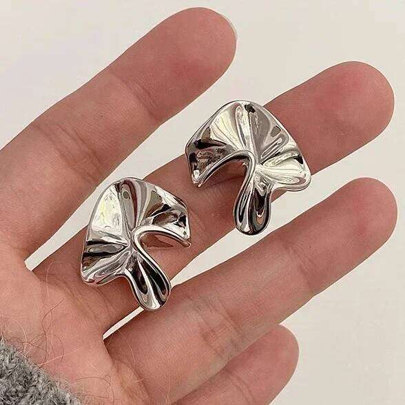 Real 925 Sterling Silver Wrinkled Flower Stud Earring for Women Minimalist Trendy Fine Jewelry Personality Plant Accessories