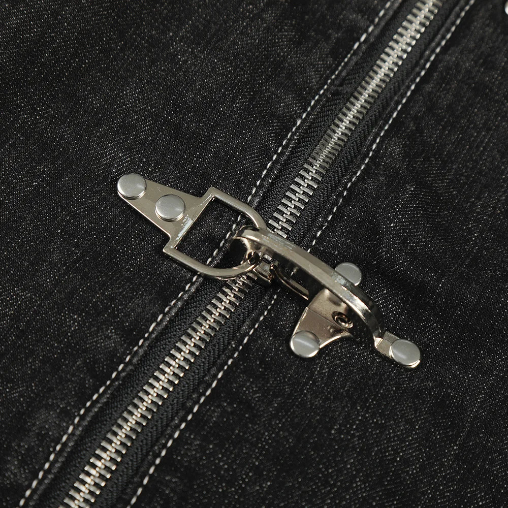 Men Plane Buckle Denim Jacket Vintage Short Style Jean Coat Casual Stand Collar Black Top Outerwear 251230