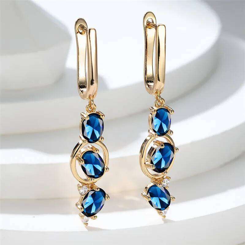 Cute Female Green Oval Stone Earrings Vintage Yellow Gold Color Wedding Jewelry Gift For Women