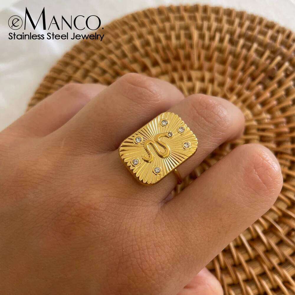eManco Stainless Steel Ring Art Deco Style with Snake Motif Crystal Elements Ideal for Daily Commute Jewelry