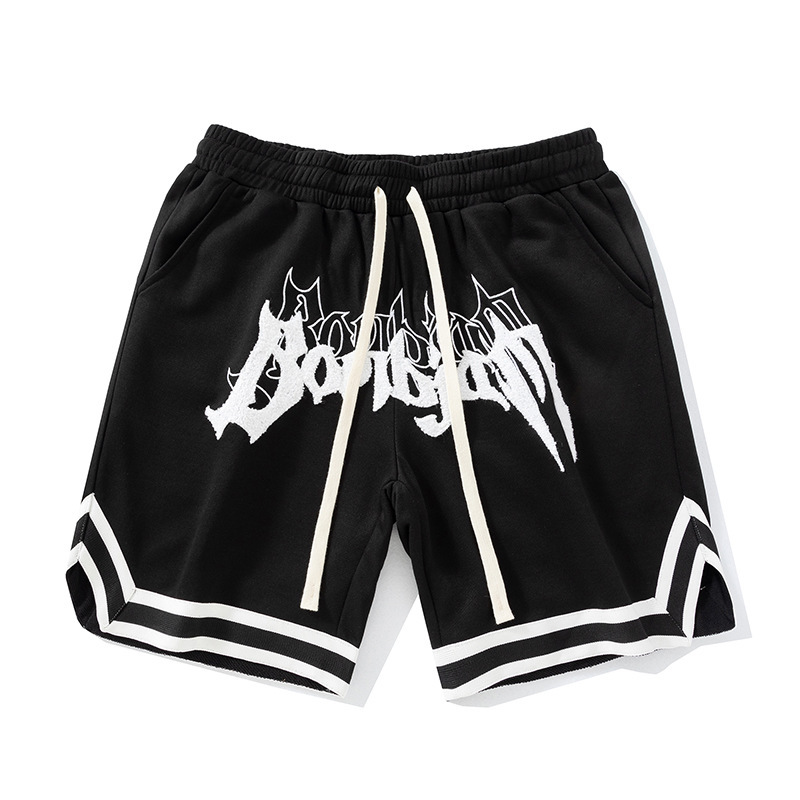 Foam Letters Print Suede Shorts Black Green Drawstring Loose Casual Pants Men Women Couple Beach Holiday Shortpant Summer Style