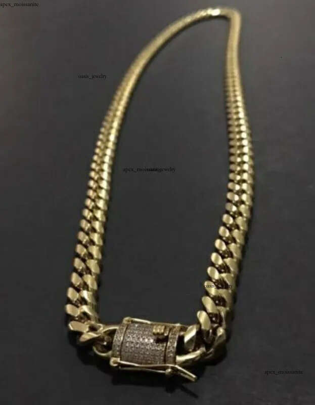 Mens 18K Gold Tone 316L Stainless Steel Necklace Curb Cuban Link Chain with Diamonds Clasp Lock 8mm/10mm/12mm/14mm/16mm/18m de