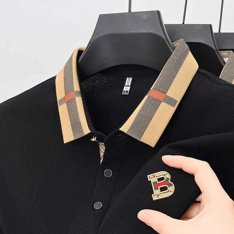 High end brand embroidered men's short sleeved pocket design polo shirt, summer new cool and breathable cotton casual T-shirt