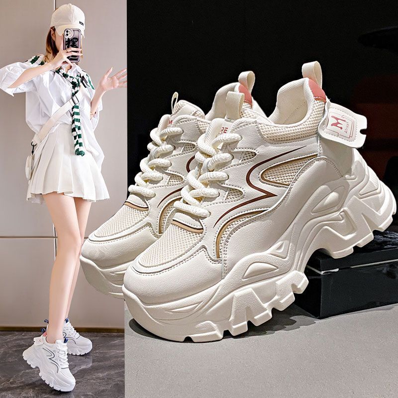 Ddmysports Summer Women S New Breathable Mesh Sneakers Small Height Increasing White Thick Sole Dad Shoes Outdoor Shoes