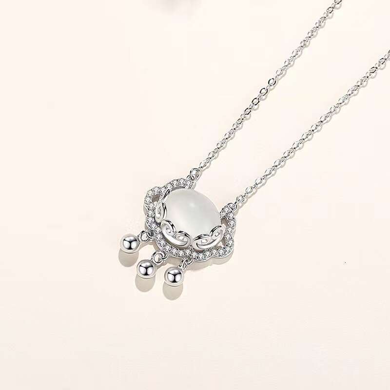 Sterling Silver 14K Gold Plated Chinese Style Necklace for Women Auspicious Clouds Ruyi Peace Heart Lock Pendant Trendy Jewelry