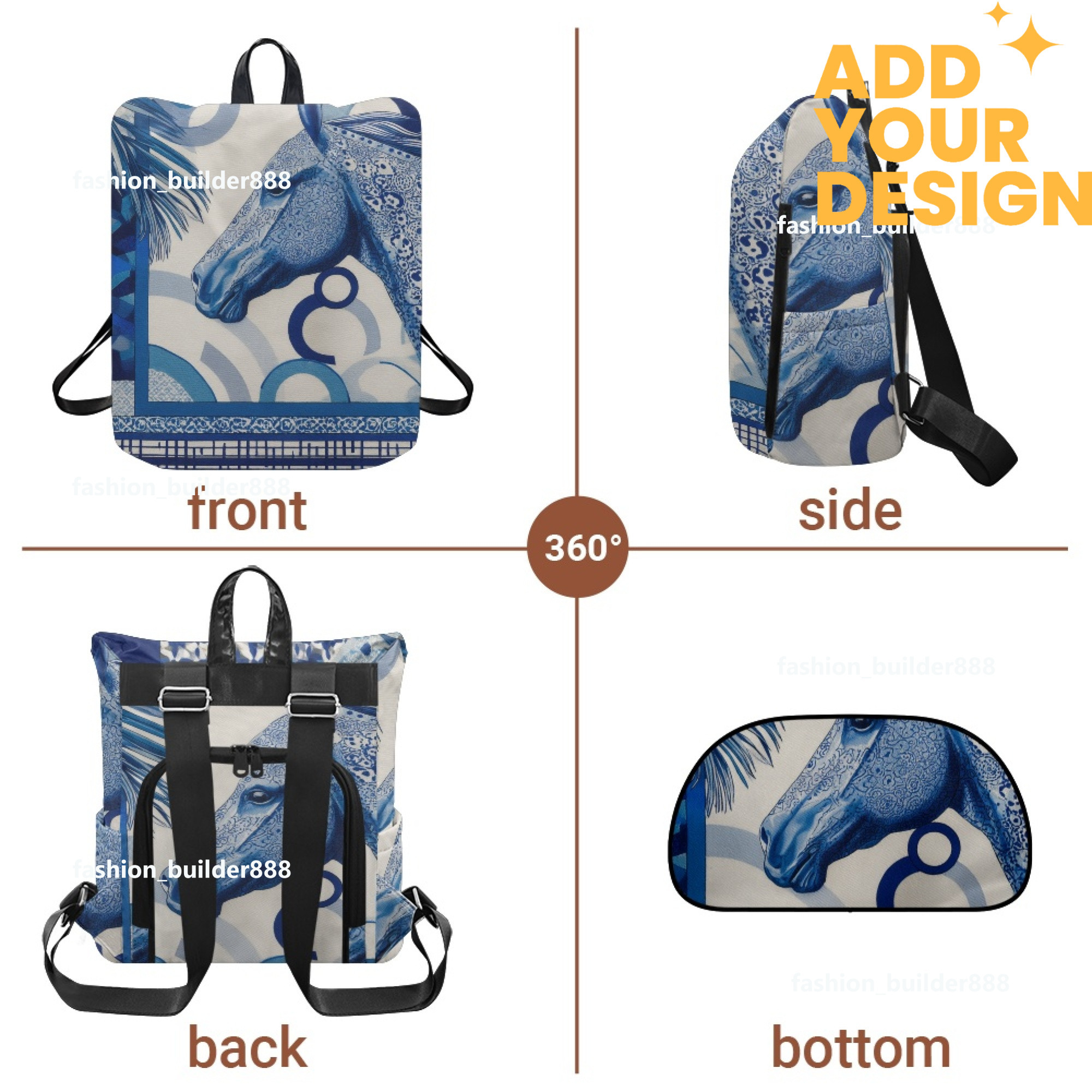 Custom H Designer Fashion Anti Theft Backpack Luxury Horse Pattern Unisex Full Print Backpack Laptop Bag Travel Bag H55