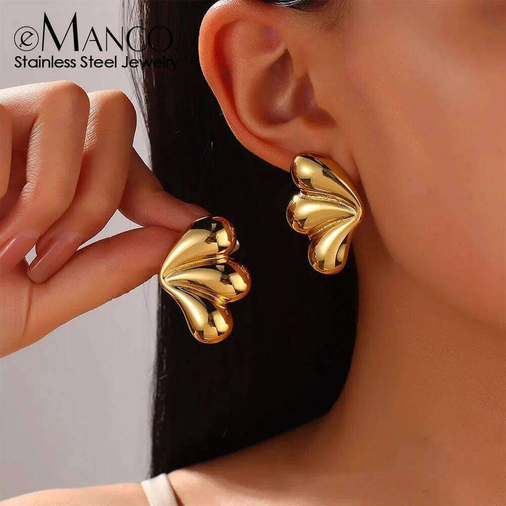 eManco Stainless Steel Earrings Art Deco Style Curved Petal Geometric Element Bold Accessory for Daily Commute Office Chic Wear
