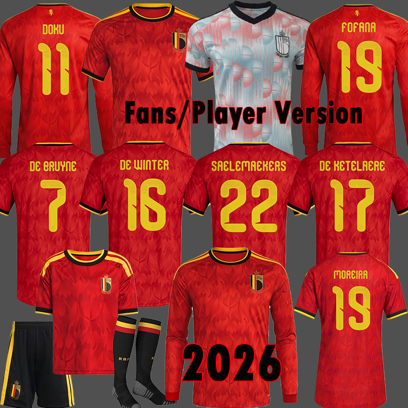 2026 Belgium World Cup Soccer Jersey DE BRUYNE LUKAKU TROSSARD TROSSARD DOKU DE KETELAERE jerseys 26 27 belgium Away Football Jersey Long Sleeve Men Kids Kit Shirt
