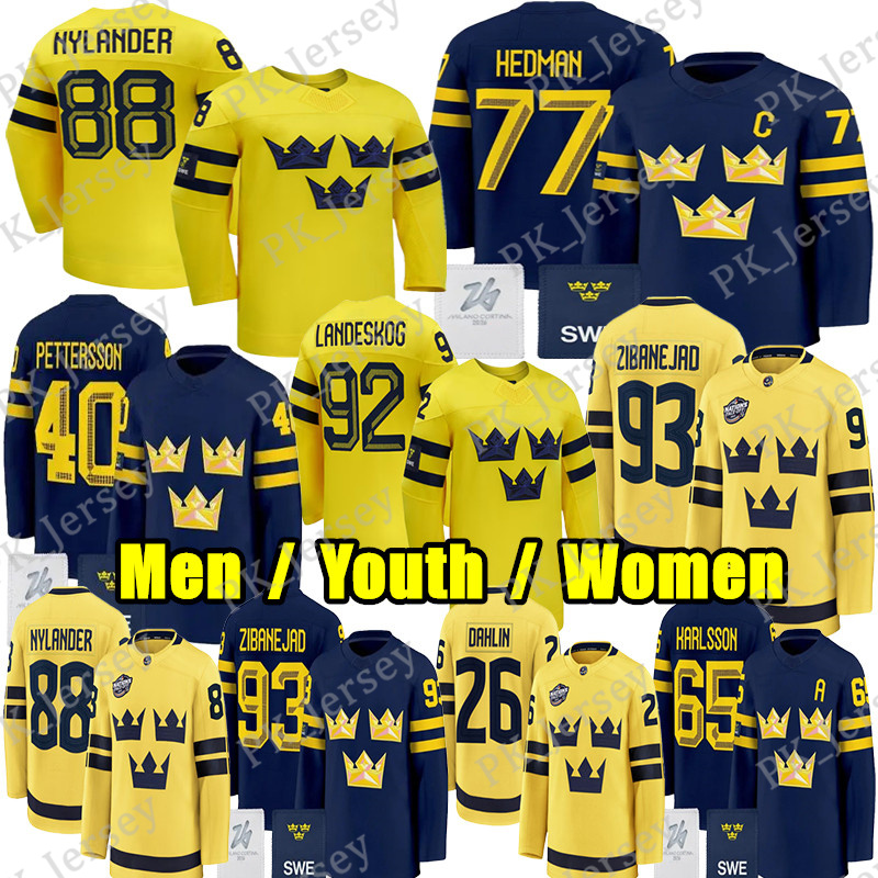 #88 William Nylander team Sweden hockey jersey 2026 olympices jersey #92 Gabriel Landeskog Leo Carlsson Rasmus Dahlin Lucas Raymond Mika Zibanejad Wallstedt jerseys