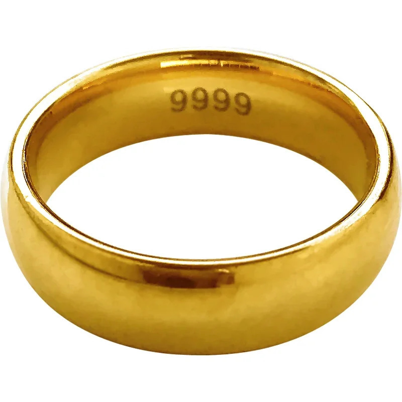 Pure Plated Real 18k Yellow Gold 999 24k Rings Men and Women Smooth Lover Antithes Simple Ring Long Lasting Never Fade Jewelry 260104BJ - view 6