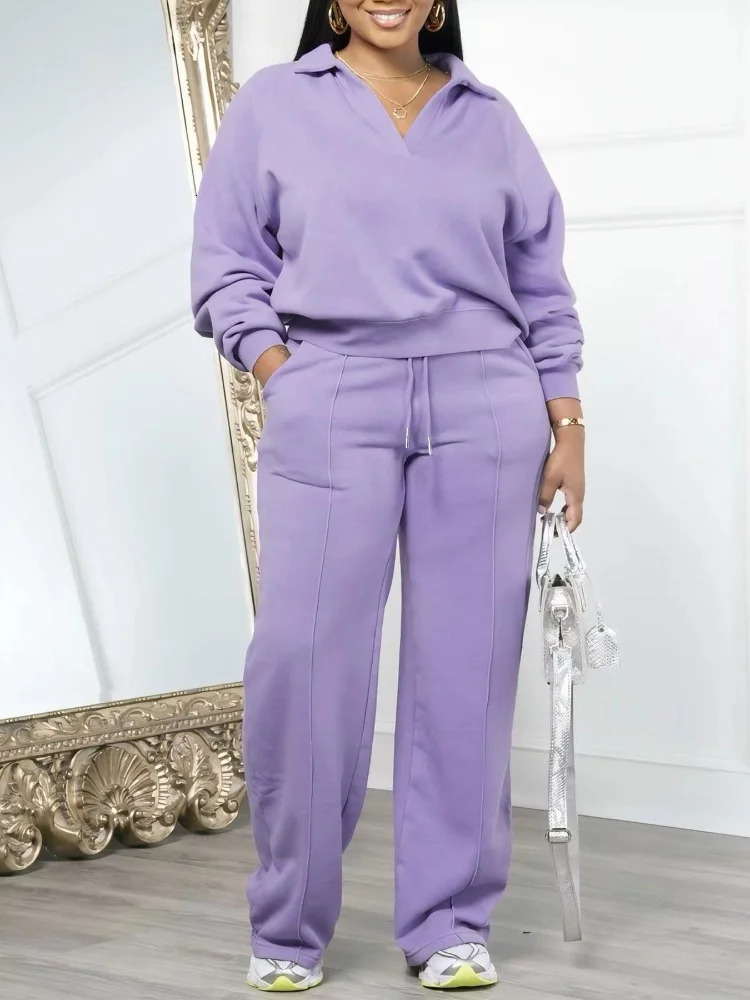 Three Sisters Arrivals Autumn Winter Fashion Leisure Sports Loose Solid Color Thickening Ladies Two Piece Sets Pantsuits 251225