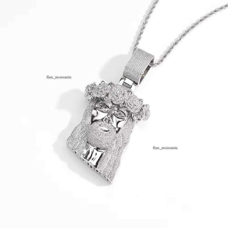 Ice out VVS Moissanite Hip Hop Style Iced Out Moissanite with Rose Custom Jewelry Gold Silver Plated Jesus Religious Christian Pendant Gift
