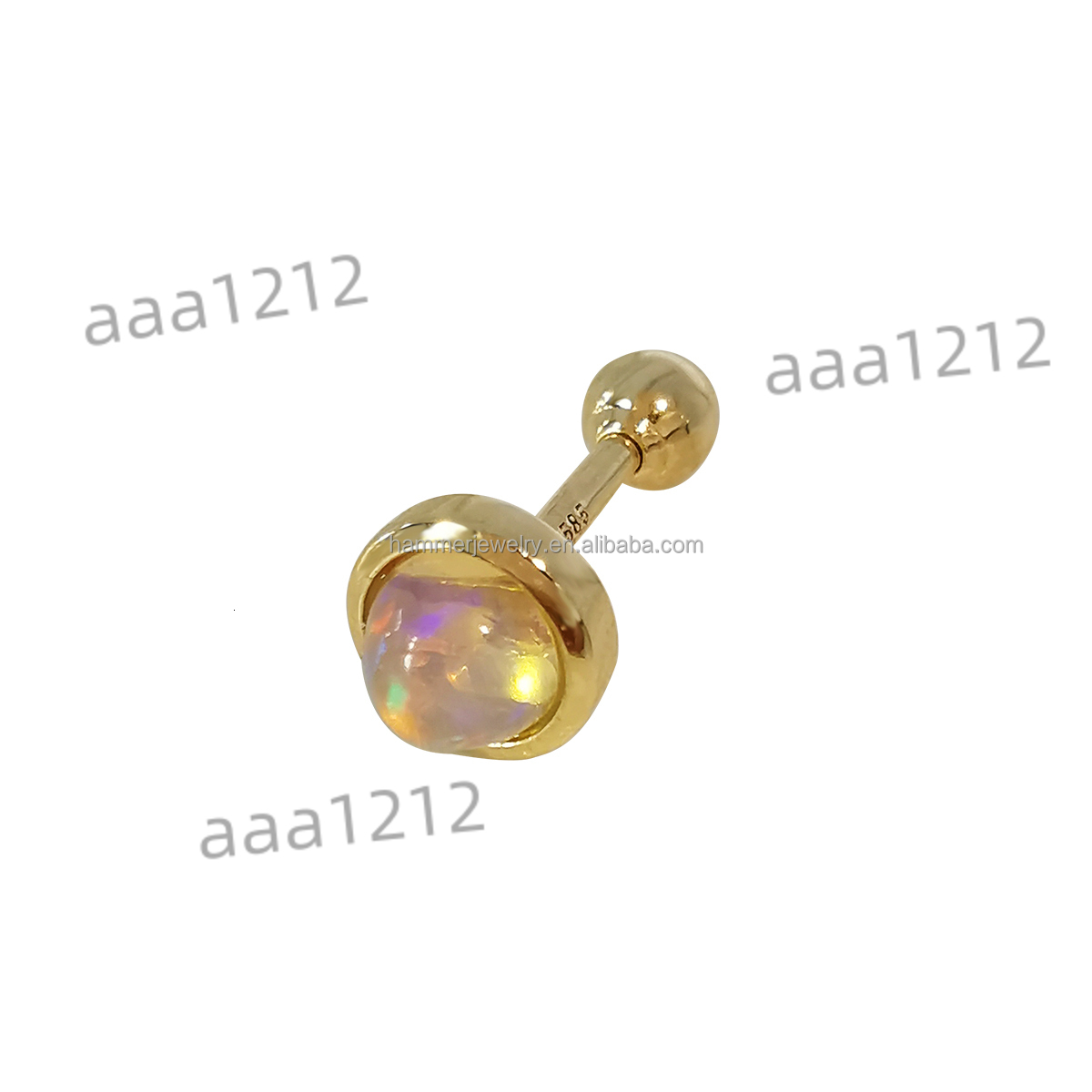 AU585 14k Solid Gold Fine Gemstone Earrings Jewellery Women Simplicity Opal Handmade Jewelry Cartilage Earring Stud