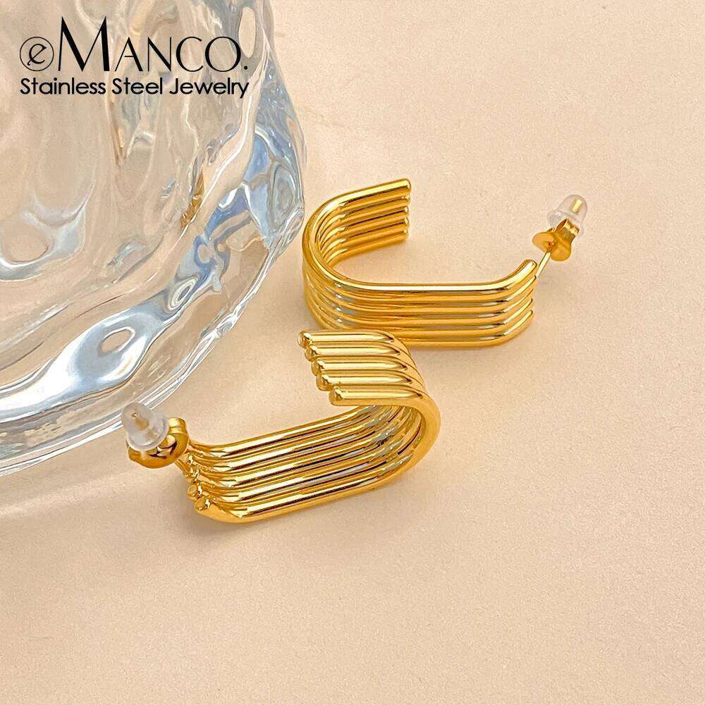 eManco Square Stainless Steel Earrings for Women Piercing Gold Color Stud Earring Trend Female Ear Jewelry 48-hour shipping