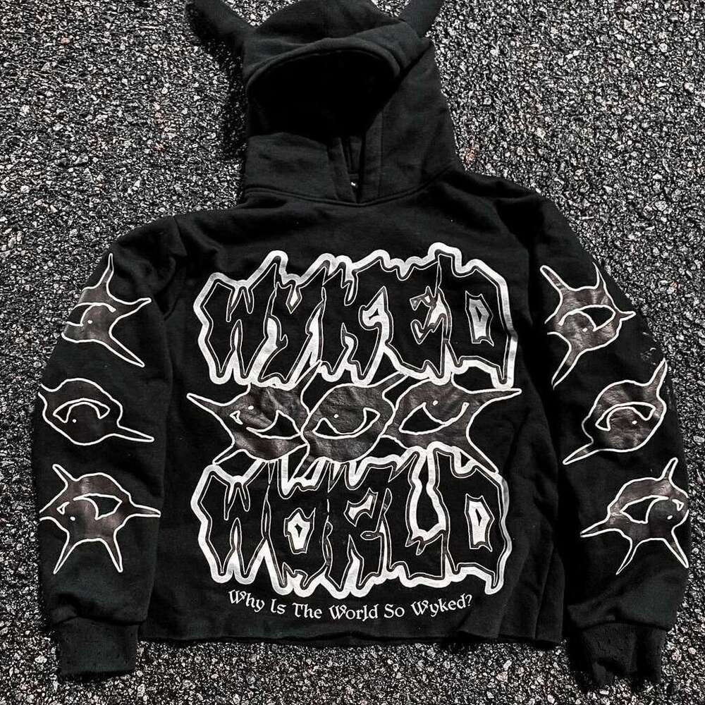 In Stock European and American 2026 Autumn Winter Dark Hip-Hop Style Top Ins Trendy Street Hooded Pullover Sweatshirt