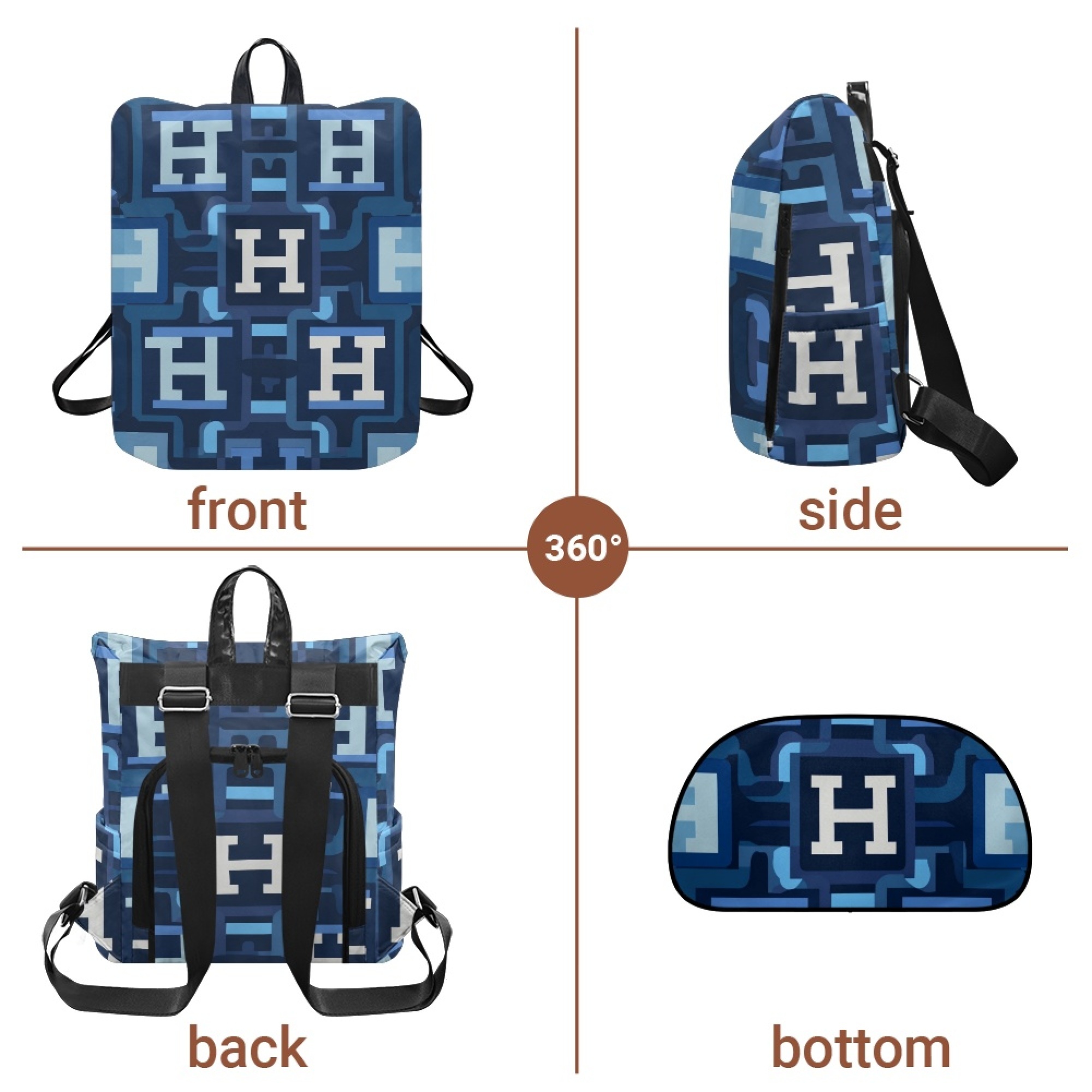 Custom H Designer Fashion Anti Theft Backpack Luxury Horse Pattern Unisex Full Print Backpack Laptop Bag Travel Bag H51