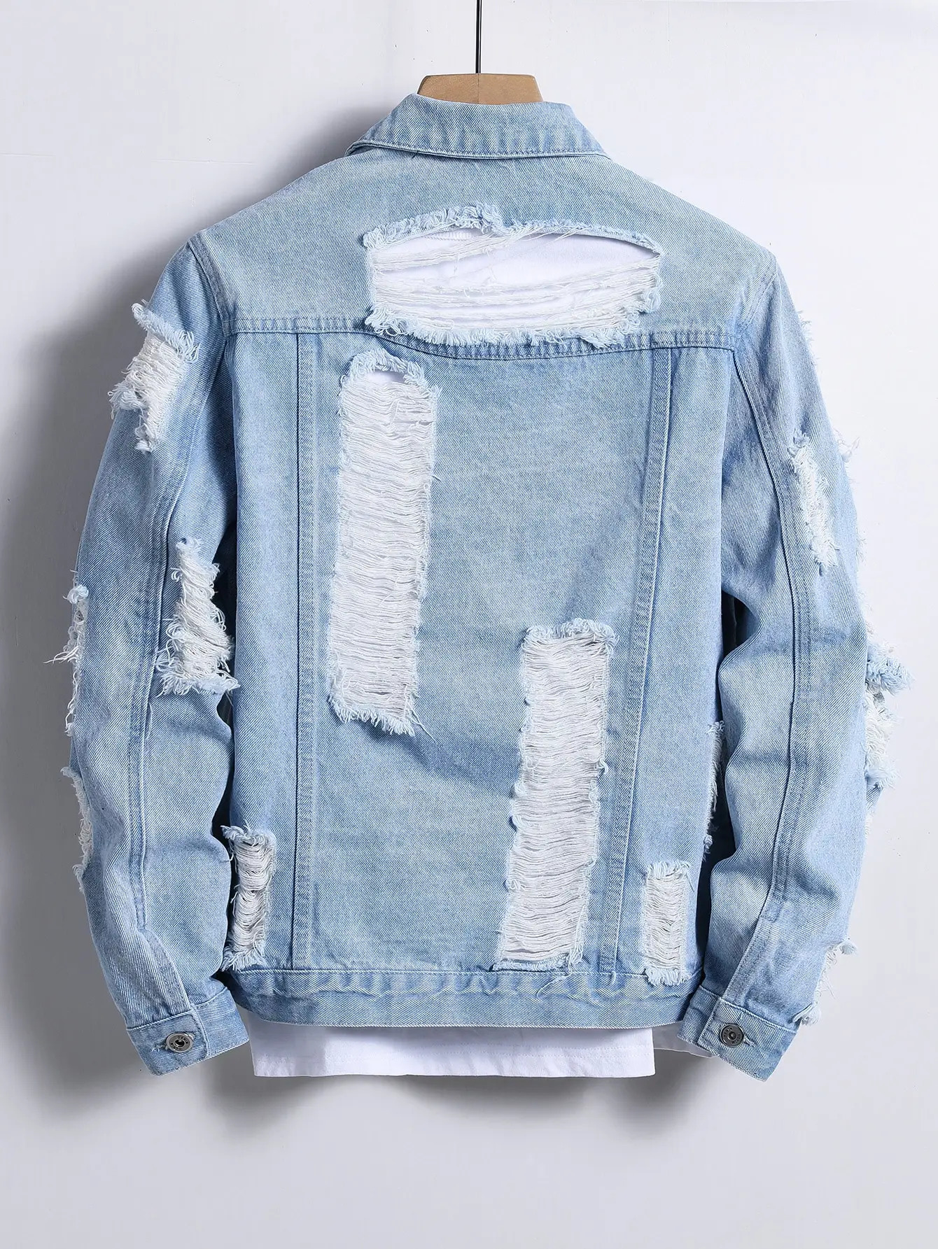 Mens denim jacket for spring and autumn Light blue ripped denim jacket Street trend style Daily casual 251226