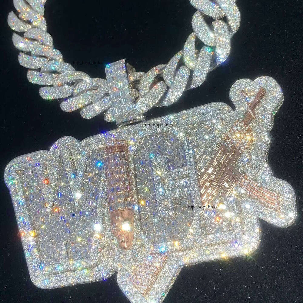 Pass Test Iced Vvs Baguette Moissanite Sier Gold Hip Hop Letter Name Boutique Jewelry Necklace Pendant Men