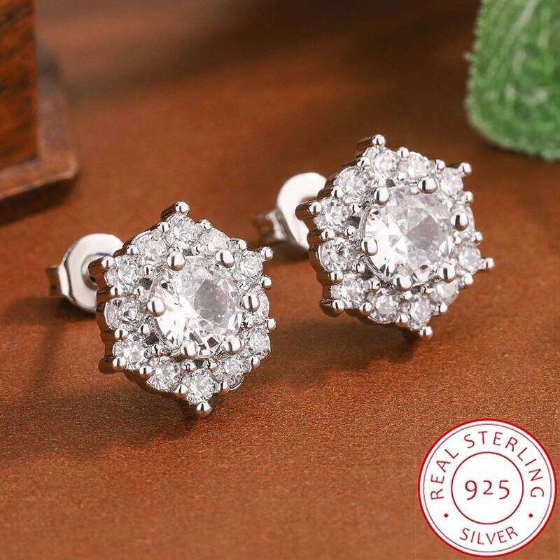 Classic 925 Sterling Silver Women's Earrings - High-quality Shiny Zircon Snowflake-shaped Jewelry Anniversary Gift