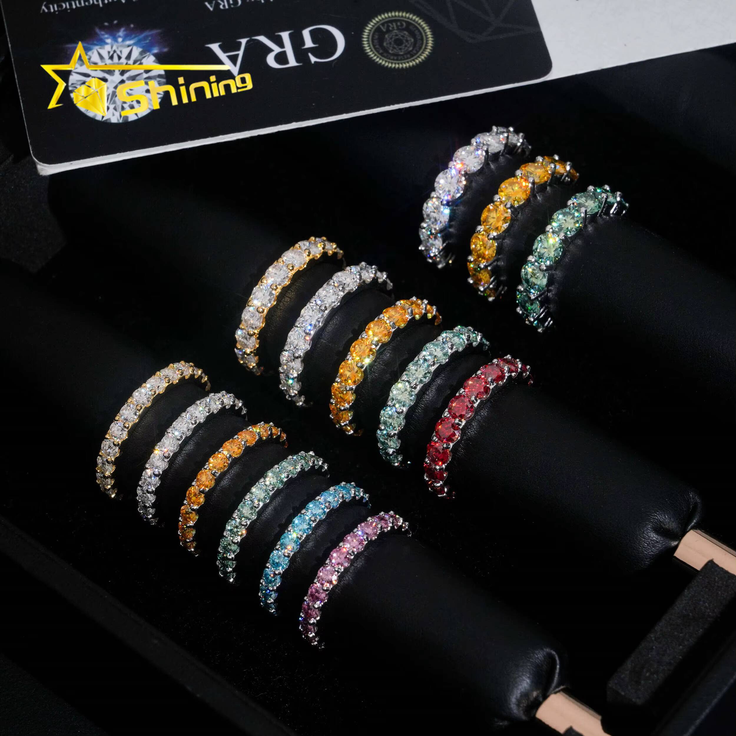 Hot Sale Colors Moissanite Ring 925 Sterling Silver Gold Plated 3mm 4mm 5mm Moissanite Band Rings