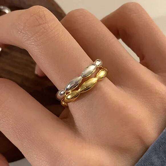 Real 925 Sterling Silver Rice Beads Round Rings for Women Trendy Opening Fine Jewelry Minimalist Personality Accessories