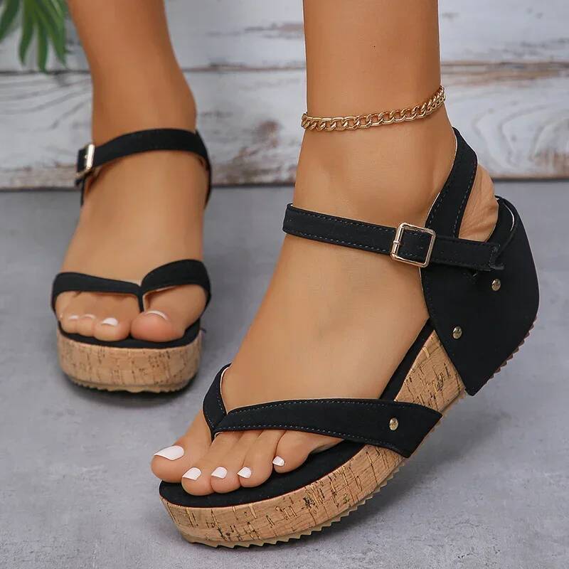 Ddmysheep Lucyever Clip Toe Platform Women Summer Buckle Strap Wedge Sandals Woman Thick Sole Non Slip Beach Sandalias Mujer casual shoes