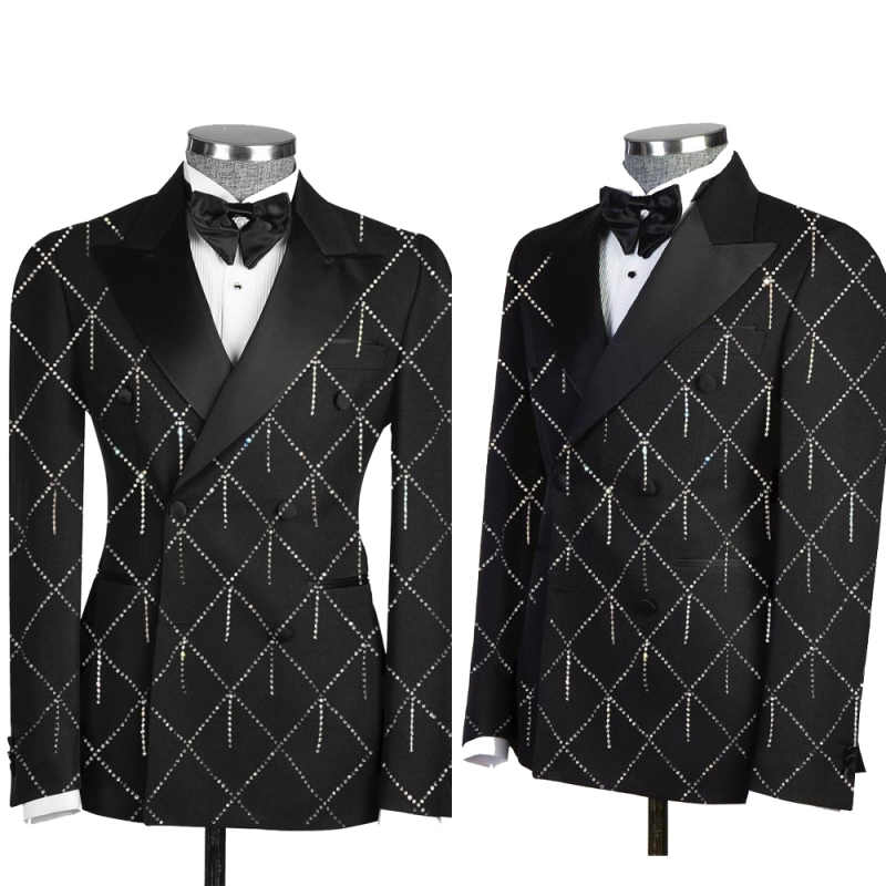 Exquisite Men's Suit 2 Pieces Blazer Pant Double-Breasted Peaked Lapel Formal Business Occasion Party Banquet Suit Customized