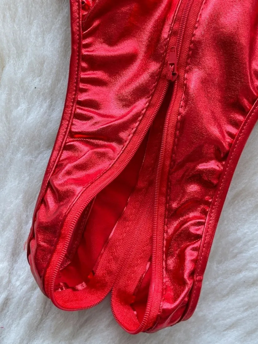 Foamlina Womens Metallic Mesh Bodysuit Mock Neck Leotard Bodycon Seductive Clubwear Sexy Top Rompers Jupsuit 251231