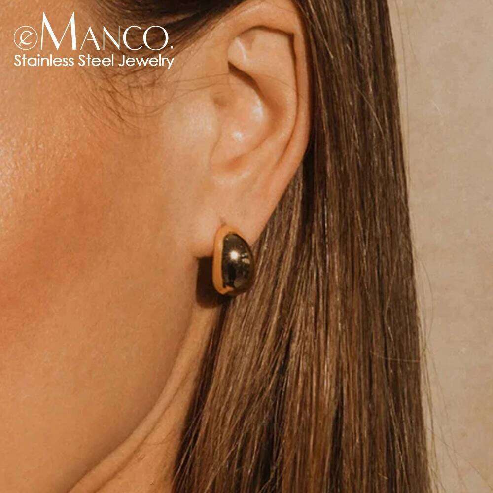 eManco Stainless Steel Stud Gold Plated Simple Women's Thick Hoop Earrings Gift Fashion Fine Jewelry for Girls
